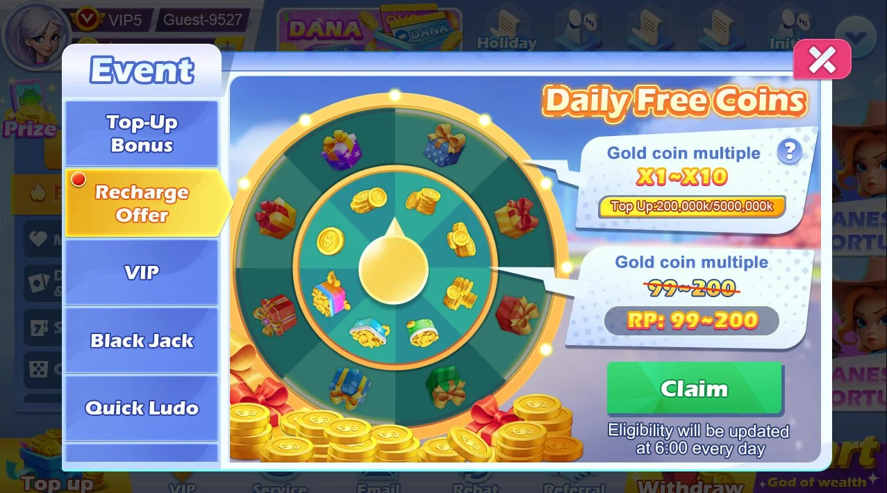 Daily Free Coins / Recharge Offer